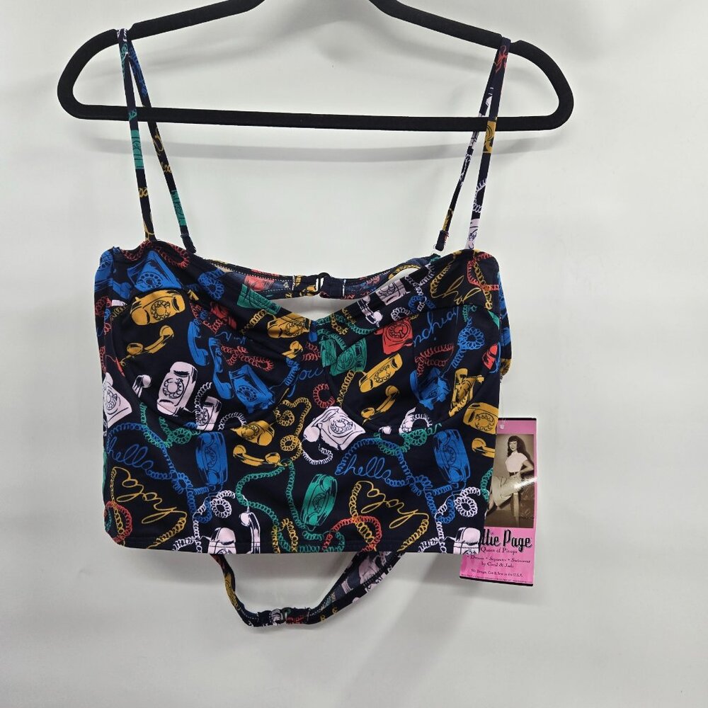 Bettie Page Tatyana Black Retro Telephone Swim Bikini Top 26W